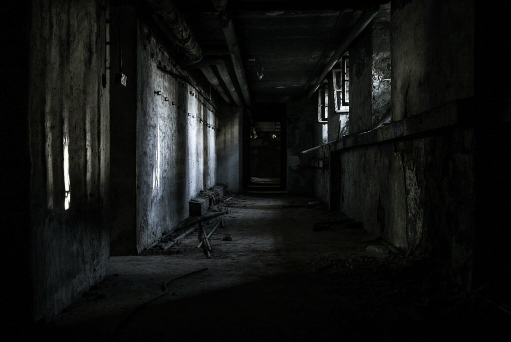 Urbex abandoned building with grey pipes